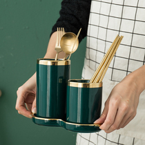 Ceramic chopsticks tube European light luxury chopsticks double drain chopsticks rack Phnom Penh tableware cage Kitchen solid color storage rack