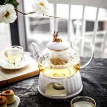 English afternoon tea Tea set Cup and Saucer European flower tea set Golden Elk set Ceramic glass boiled fruit Candle Teapot