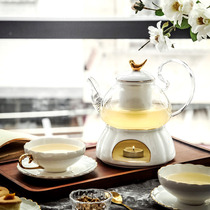 European simple light luxury flower tea set Black tea pot Candle boiled fruit tea Ceramic glass English afternoon tea tea pot