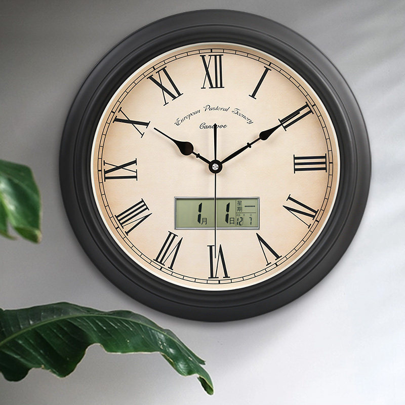 Keno's time European-style electronic clock hanging clock living room mute Nordic retro perpetual calendar hanging watch American clock-Taobao