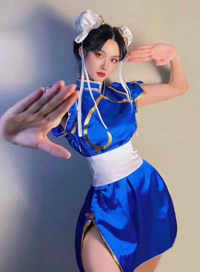 春麗街頭霸王Cos服裝性感旗袍Cosplay御姐裝萬聖節成人Cos服送頭飾