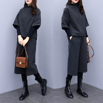 2021 autumn and winter new large size womens clothing fat mm thin belly sweater pants fashion temperament woolen two-piece suit tide