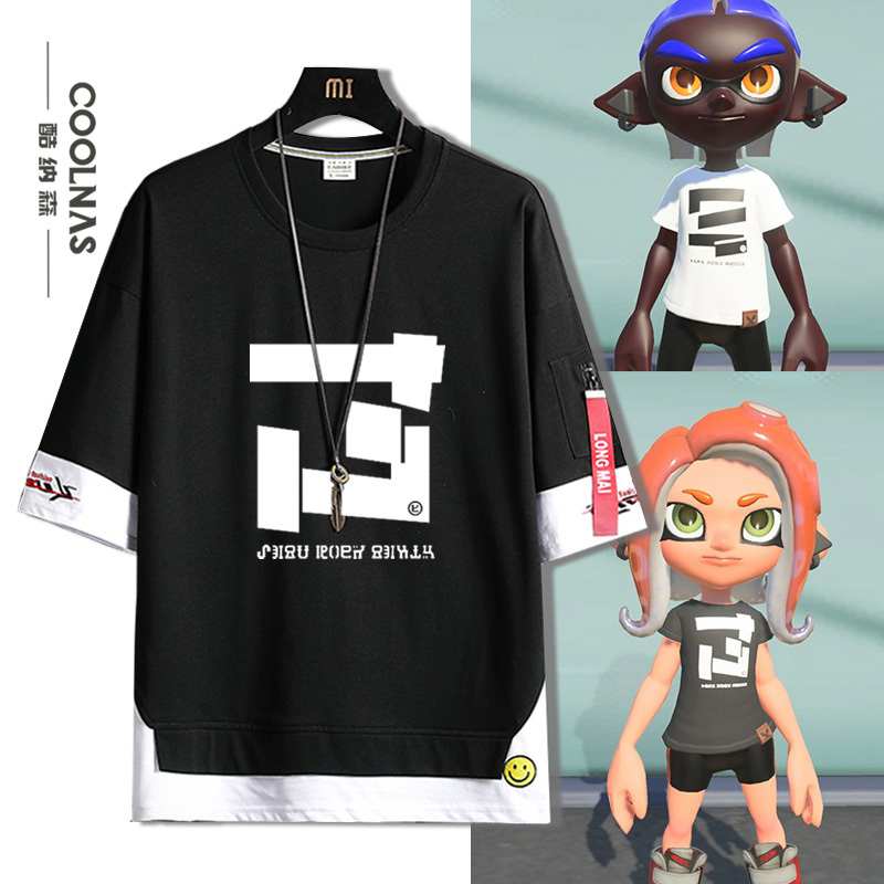 Splatoon Splatoon 3 Merchandise Pure Cotton Short-Sleeve T-Shirt for Men, Fake Two-Piece Half-Sleeve Summer Trendy Brand Splatoon Splatoon 3 Merchandise Pure Cotton Short-Sleeve T-Shirt for Men, Fake Two-Piece Half-Sleeve Summer Trendy Brand