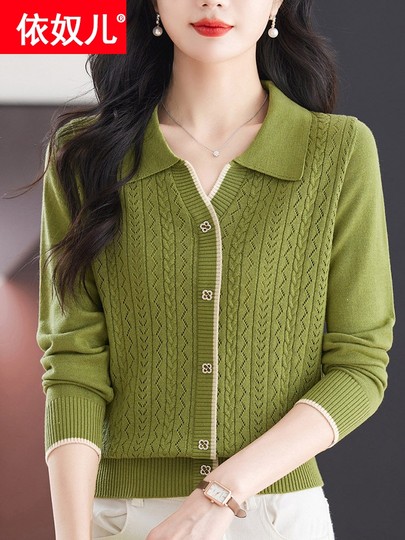 Yinuer-suéter de seda de morera de gama alta para mujer, camiseta de manga larga con cuello polo, camisa de fondo, novedad de primavera y otoño 2026