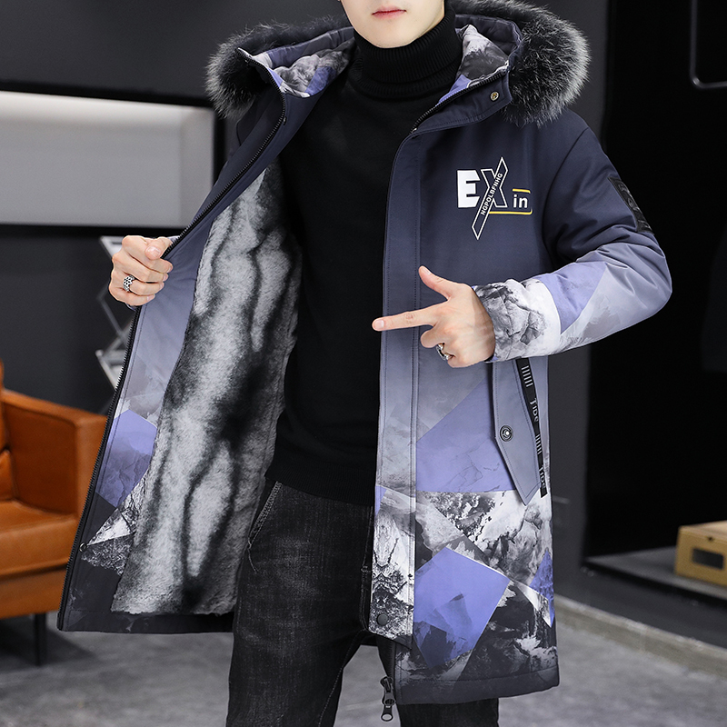 Men's Winter Trench Coat with Fleece Lining, Thickened Korean Style Trendy Mid-Length Parka Cotton Jacket, Cold-Proof Cotton Coat for Sub-Zero Temperatures Men's Winter Trench Coat with Fleece Lining, Thickened Korean Style Trendy Mid-Length Parka Cotton Jacket, Cold-Proof Cotton Coat for Sub-Zero Temperatures