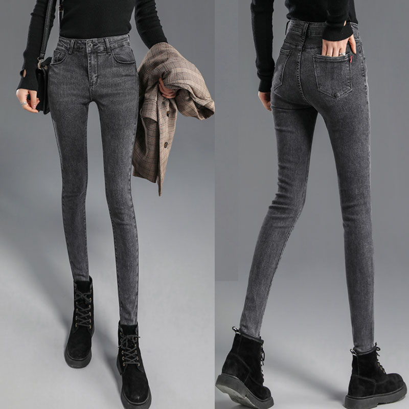 Smoke Tubes Pants Woman Spring Autumn New Pants High Waist Tight Fit Pencil Pants Elastic Denim Jeans Han Prints Slim 100 Hitch Pants