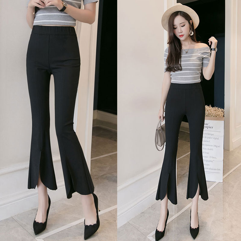 Small black pants high waist and microhorn pants spring and summer Korean edition thin pants thin pants casual pants