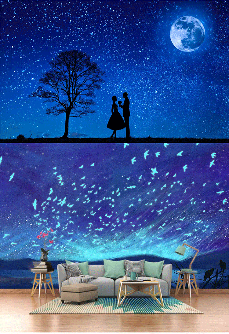 壁畫壁紙墻紙壁貼貼紙客廳大氣家用無紡布墻布壁畫3d戀人星空背景墻墻紙臥室夢幻壁紙 Yahoo奇摩拍賣