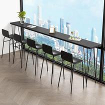 Solid wood bar table for home balcony long narrow table by window milk tea shop high table commercial bar table and chairs