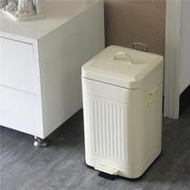 Bathroom toilet retro American style clip gap foot pedal bedroom household narrow trash can with lid cream style