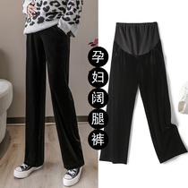 Spring and autumn pregnant women pants wear trousers tide mother gold velvet wide leg pants tall man extended adjustable belly pants