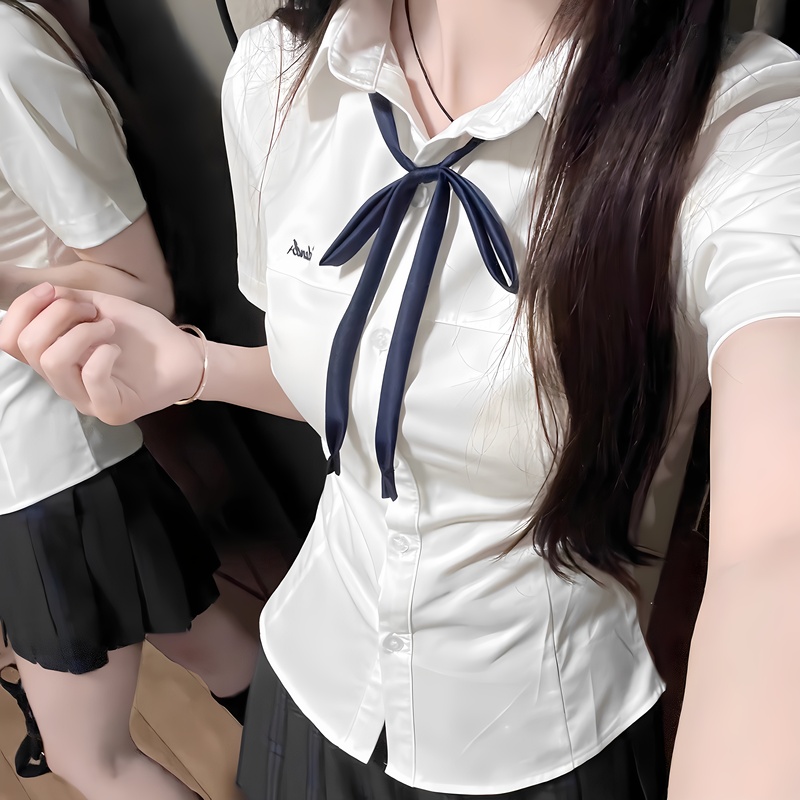 Jk White Shirt Waist-Cinching Shirt Women's Japanese Style Preppy Uniform Suit Summer Short-Sleeved Bow Tie Shirt Pleated Skirt