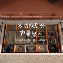 Exquisite custom light luxury leather jewelry belt tie storage box cloakroom drawer type large capacity high-grade grid