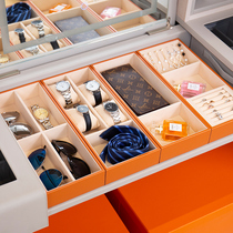 Wardrobe jewelry box leather drawer glasses watch stud earrings earrings ring jewelry drawer storage box divider customization