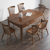 Nordic Day Style Full Solid Wood Folding Dining Chair Combined Modern Light Lavish White Wax Wood Round Table Small Family Type Telescopic Dining Table