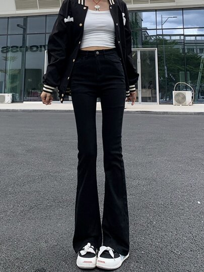 Black high-waisted bootcut jeans for women 2025 spring and autumn new trousers slimming pear-shaped body flared horseshoe pants