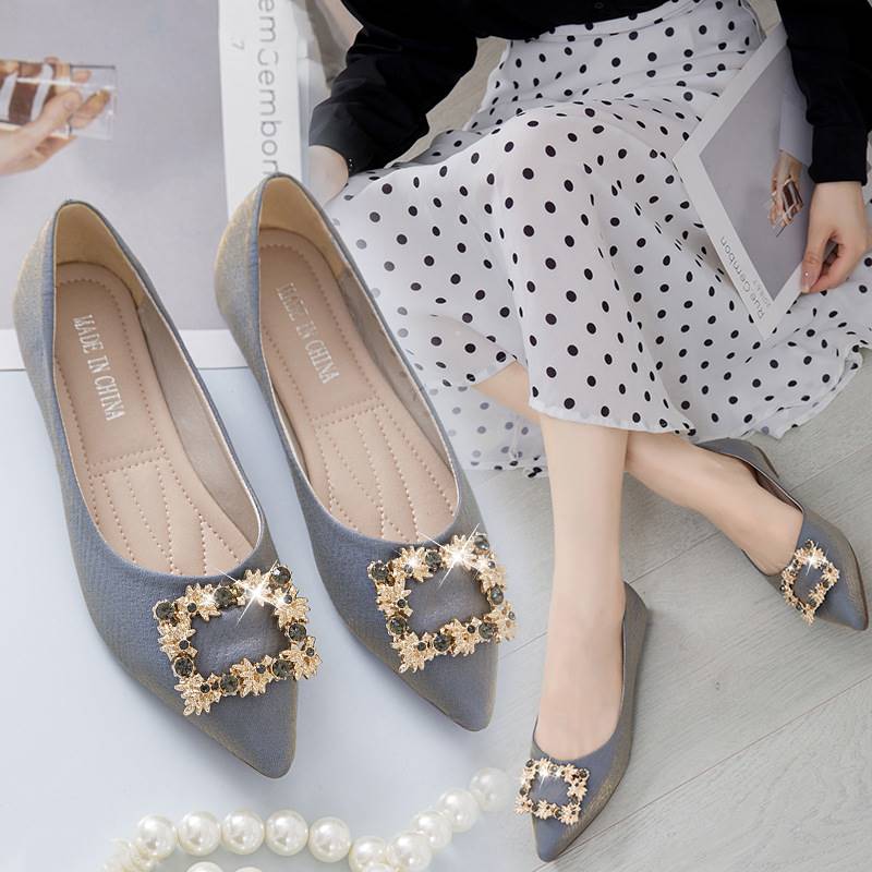2021 New soft sole tip flat shoes female soy bean shoes shallow evening fairy soft shoes