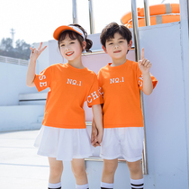 Primary School Children Summer Sports Class Suit Kindergarten Garden Suit Children Short Sleeve Summer Dress College Wind Orange Play Out