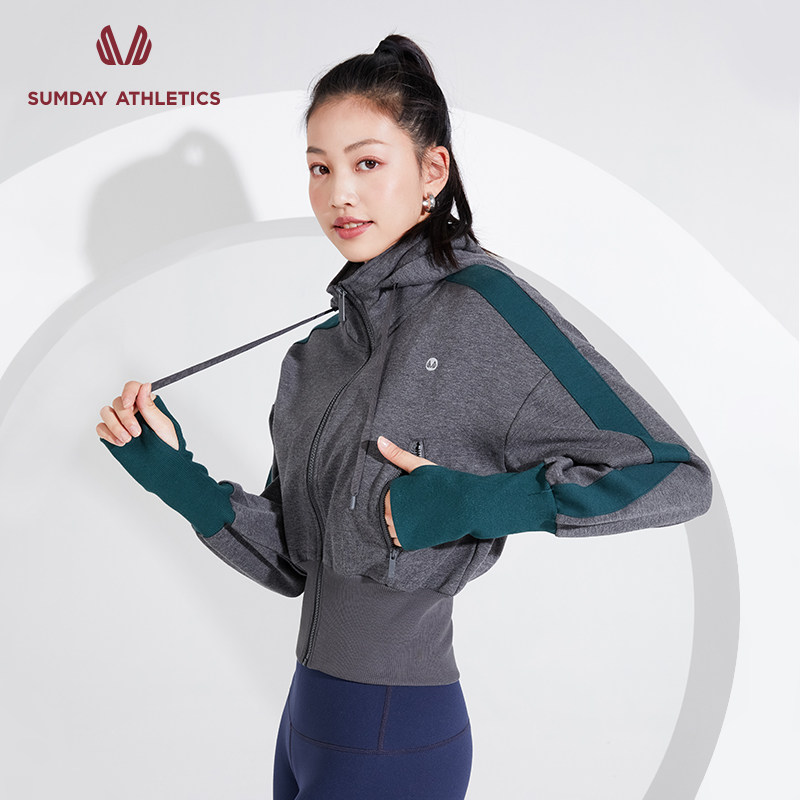 Sumday sports coat female casual hood zipper sports sweater warm anti - wind fitness female running long sleeves