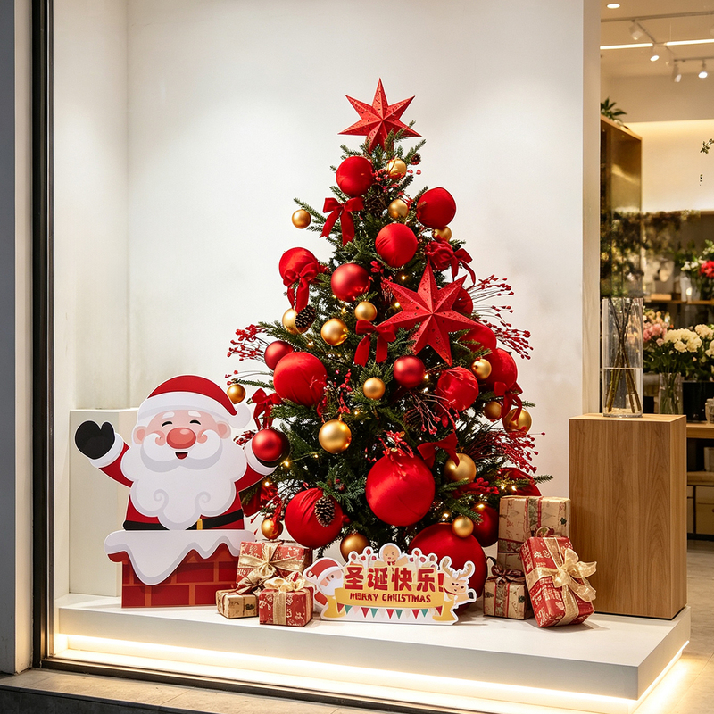 Christmas Atmosphere Decoration Shop Window Large Christmas Tree Floor-Standing Ornaments Mall Photo Spot Setup Christmas Atmosphere Decoration Shop Window Large Christmas Tree Floor-Standing Ornaments Mall Photo Spot Setup