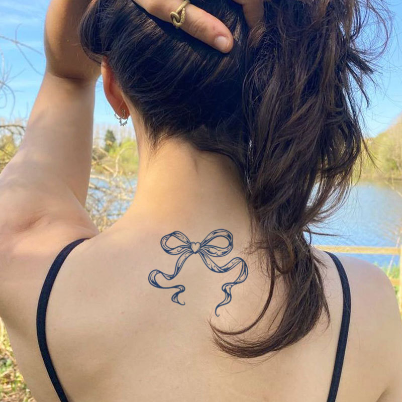 Gattoo Heart Ribbon Bow Sweet and Personalized Waterproof Plant Two-Week Tattoo Sticker for Women