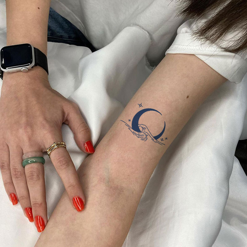 Gattoo Moon Falling into the Sea Moon Falling into the Sea Atmosphere Waterproof Non-Reflective Tattoo Sticker Arm
