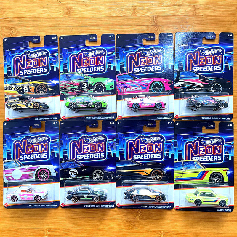 Hot Wheels Mini Sports Car Hlh72 Iron Base Alloy High-End Neon Racing Car Model Mitsubishi Datsun Toyota Honda