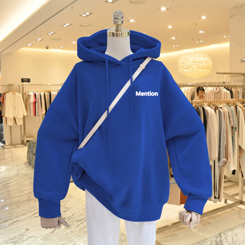 Klein Blue Hooded Sweatshirt for Women, Spring and Autumn Thin Style, 2025 New Popular Style, Fleece-Lined, Loose Mid-Length Coat for Winter