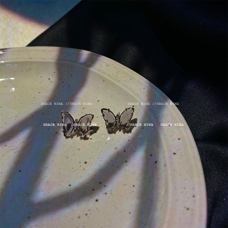 清透气质水晶蝴蝶耳钉2022年新款耳环详情9