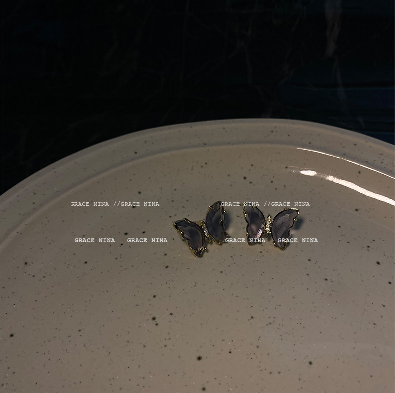清透气质水晶蝴蝶耳钉2022年新款耳环详情3
