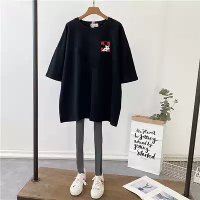 Pregnant women's summer top T-shirt medium and long version of pure cotton short-sleeved pregnant women's T-shirt loose large size half-sleeved clothes top tide mother