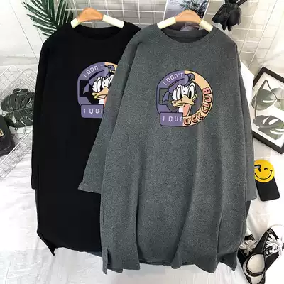 2021 Korean version of new fashion cotton loose medium and long version maternity dress Western pregnant women long sleeve T-shirt coat tide