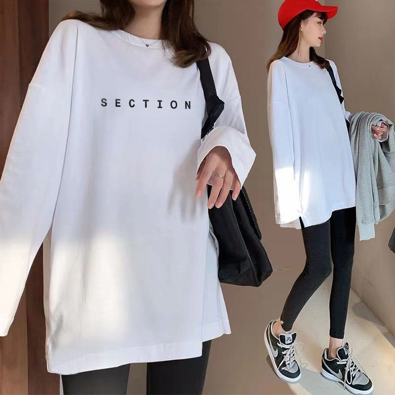 2021 spring and autumn Korean fashion maternity fashion mom cotton medium and long-sleeved maternity T-shirt top suit