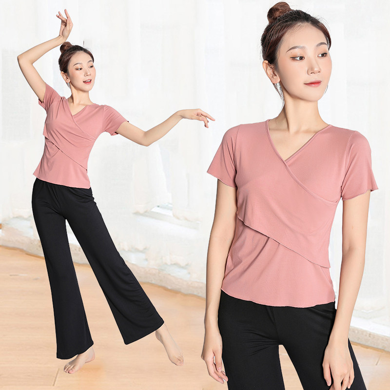 Practice for women's dance blouses V collar Modale black ethnic bodies training dance costumes suit dance pants