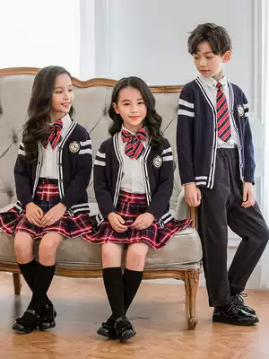 Primary school school uniform set Autumn and winter college style children's class clothes Kindergarten garden clothes British style cardigan three-piece set