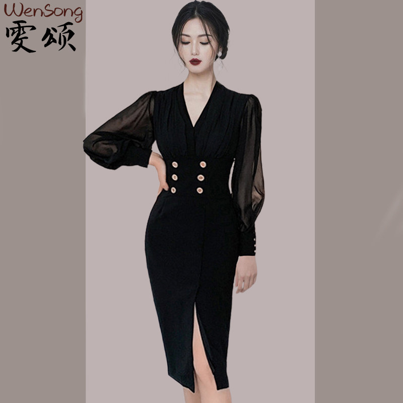 Temperament high-end lady dress women's 2022 autumn new goddess fan slim slim waist skirt women's clothing