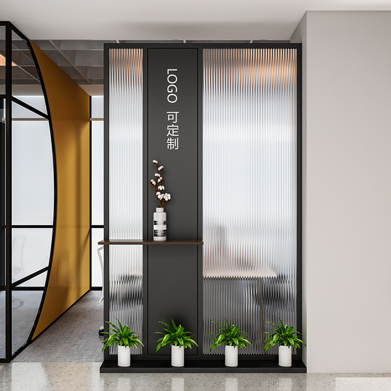 Simple Modern Changhong Glass Office Partition Screen Wrought Iron Screen Company Front Desk Entrance Background Image Wall