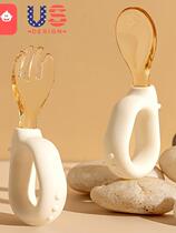 Baby spoon learning to eat training 1 year old and above eating food supplement short-handled silicone fork spoon infant independent eating tableware