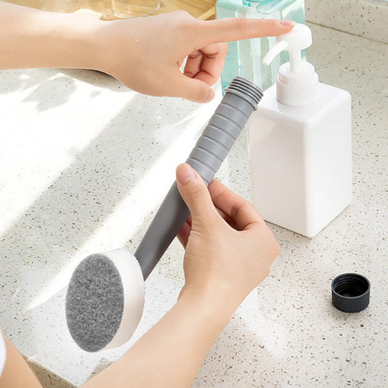 Long handle washing pot brush Kitchen cleaning brush descaling to remove oil sponge wipe multi-functional household liquid brush pot artifact