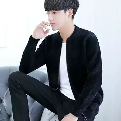 Mink velvet sweater men's 2019 Autumn New Korean trend handsome ins harbor style knitted cardigan men's coat