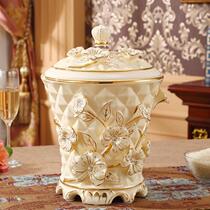 Luxurious European ceramic trash can with lid for household European large retro bathroom living room kitchen storage box