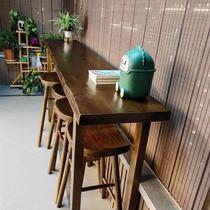 Solid wood bar table bar table milk tea shop leisure table home high table living room wall natural edge bar table and chairs