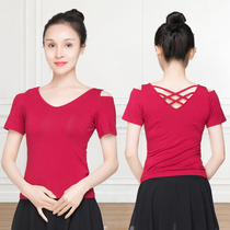 New short-sleeved dance practice clothing female jacket student art Test Professional body Latin dance clothing dancing temperament clothing