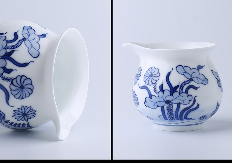 Jingdezhen up fire retro tureen tea cups which hand - made kung fu tea set of blue and white porcelain small suit Chinese style household