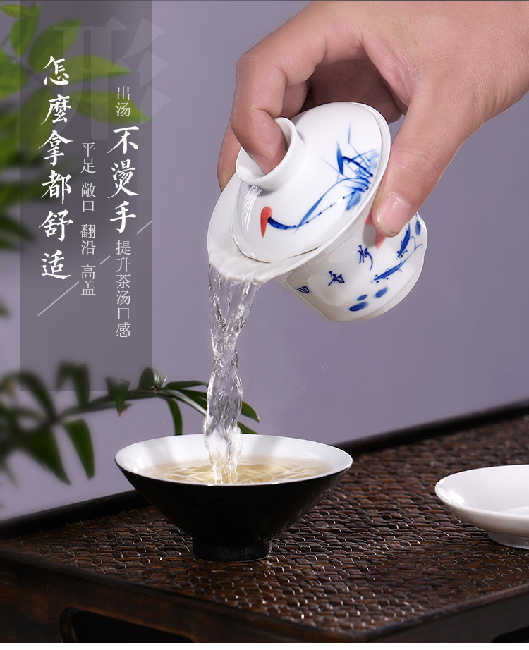 Jingdezhen up the fire which hand - made tureen trumpet three cups to bowl of blue and white porcelain kung fu tea bowl