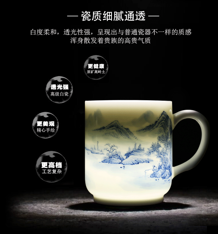 Jingdezhen porcelain tea cups with cover office hand - made landscape mark cup custom tea cup household ceramics