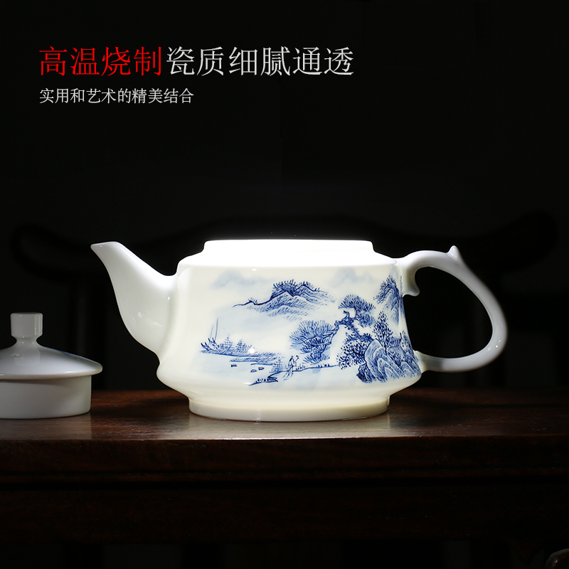 Jingdezhen up the fire which hand - made scenery kung fu tea set suit household porcelain cup lid bowl of a complete set of