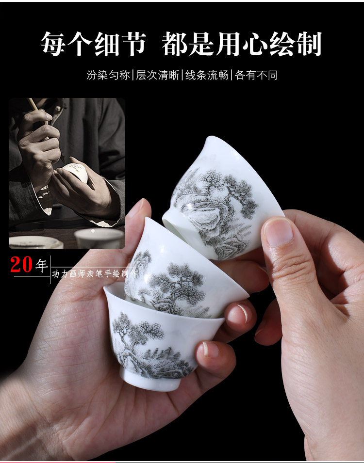 Jingdezhen up the fire which high - grade checking ceramic cups master cup hand - made kung fu tea set sample tea cup single CPU