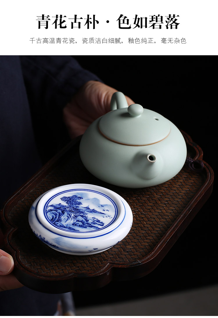 Jingdezhen up the fire which is checking ceramic hand - made porcelain cover set pot holder cover kung fu tea accessories cup mat