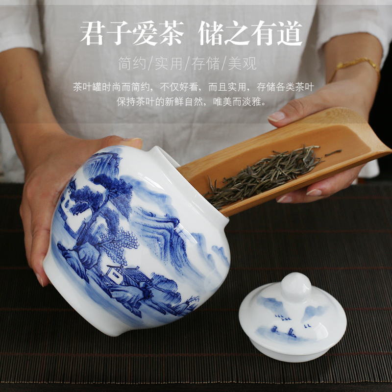 Jingdezhen up the fire which hand - made scenery of blue and white porcelain tea pot large general ceramic pot seal